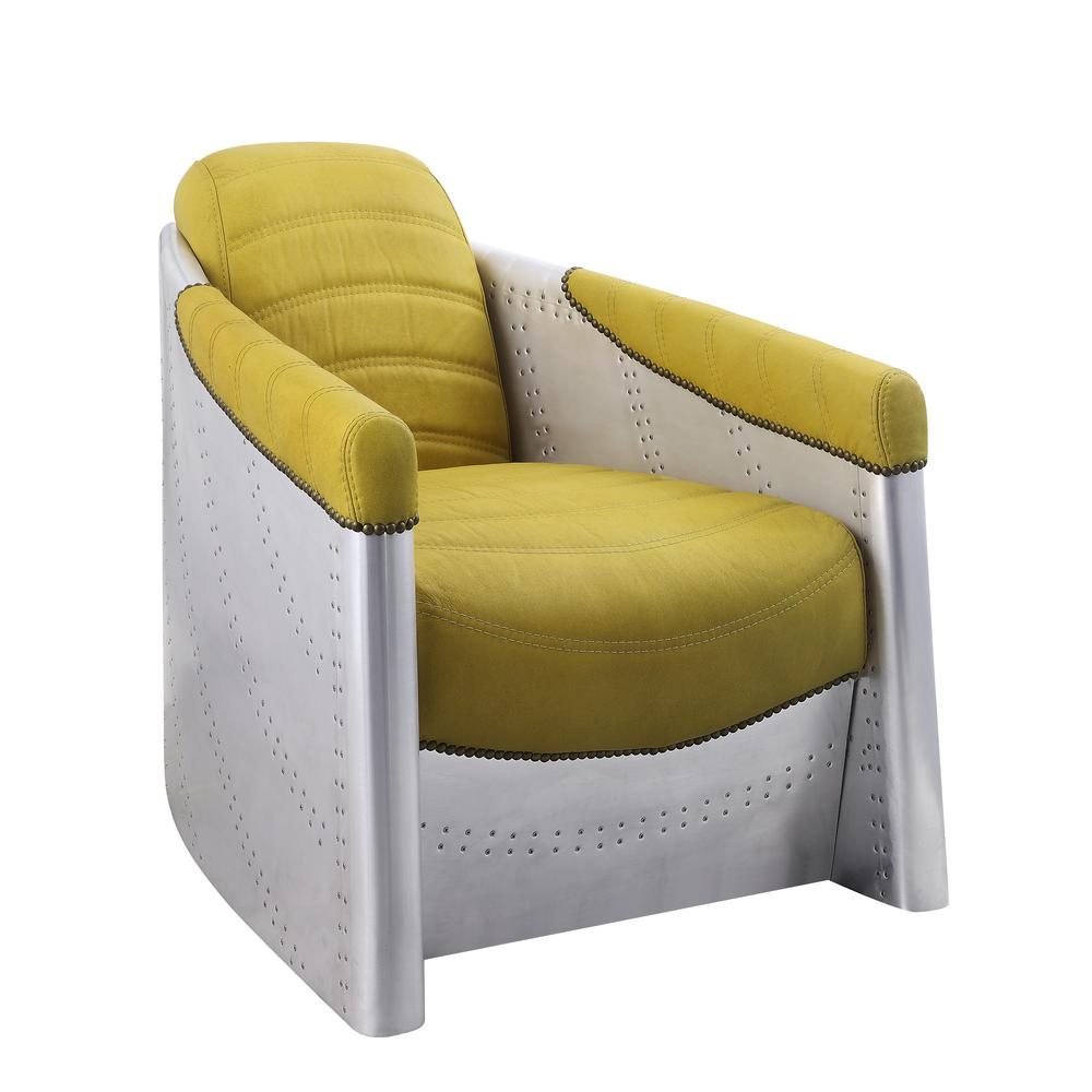 Accent Chair, Yellow Top Grain Leather & Aluminum. Picture 1