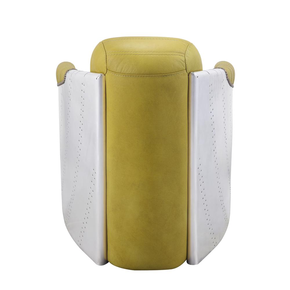 Accent Chair, Yellow Top Grain Leather & Aluminum. Picture 2