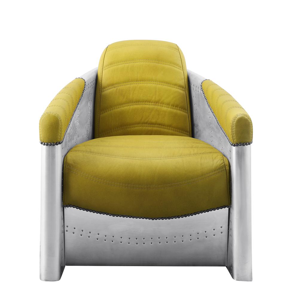 Accent Chair, Yellow Top Grain Leather & Aluminum. Picture 3