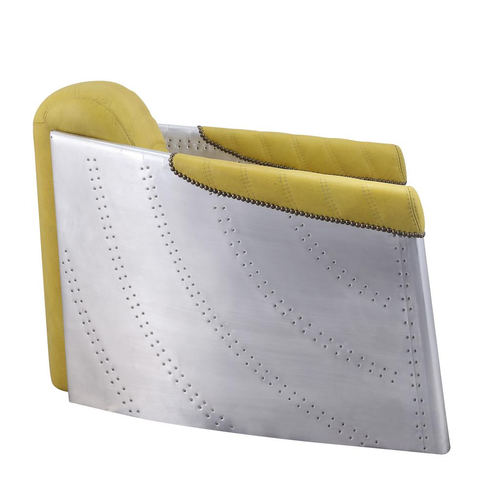 Accent Chair, Yellow Top Grain Leather & Aluminum. Picture 4