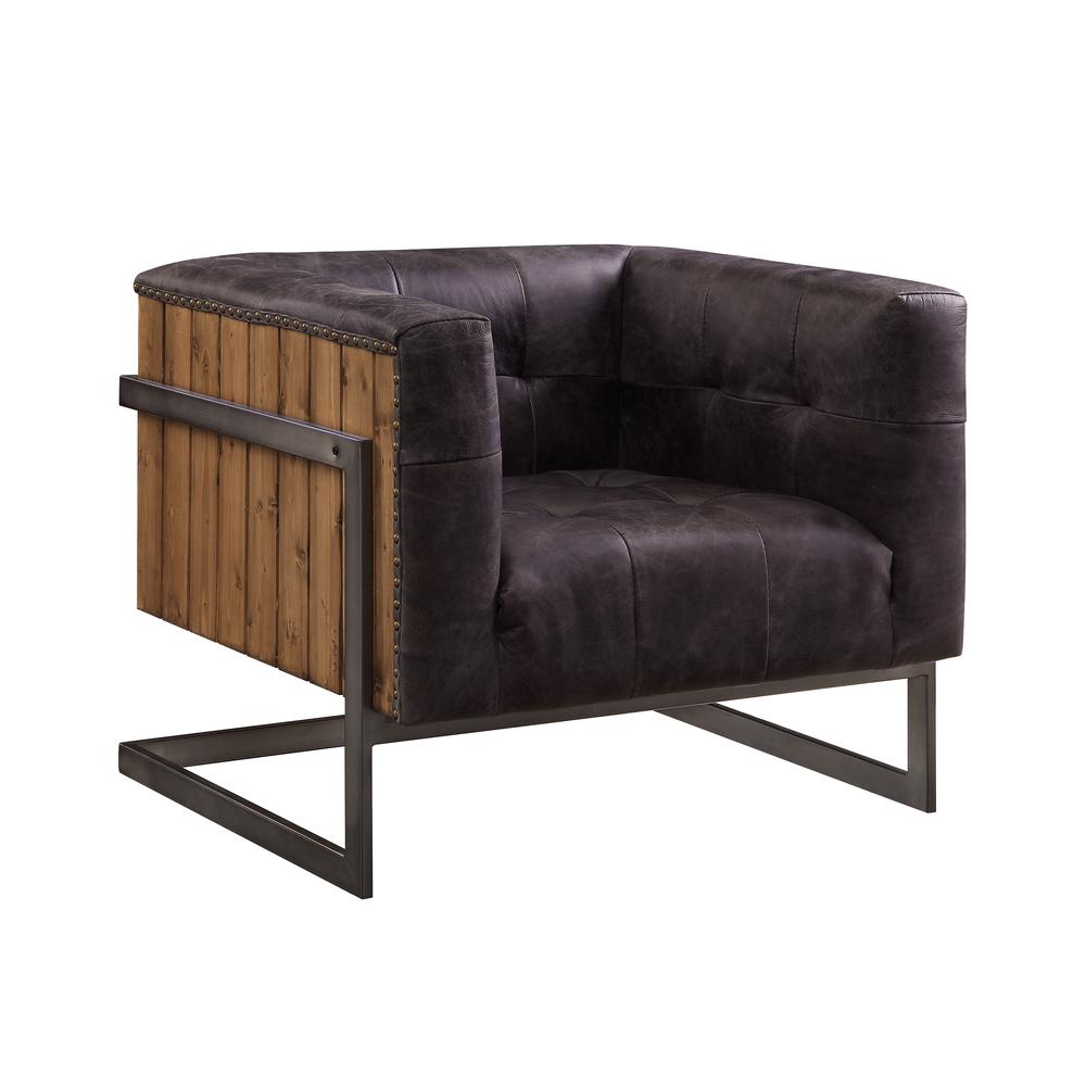 Sagat Accent Chair, Antique Ebony Top Grain Leather & Rustic Oak (59667). Picture 1