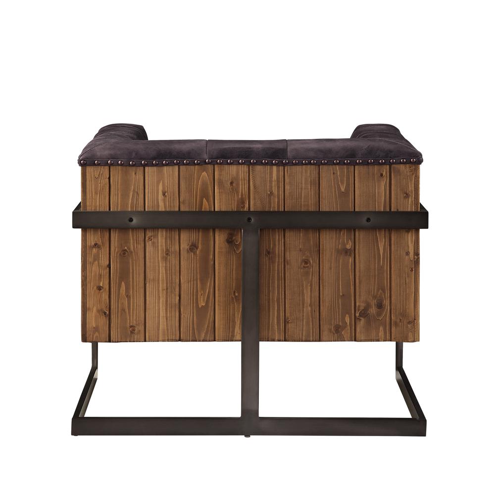Sagat Accent Chair, Antique Ebony Top Grain Leather & Rustic Oak (59667). Picture 2