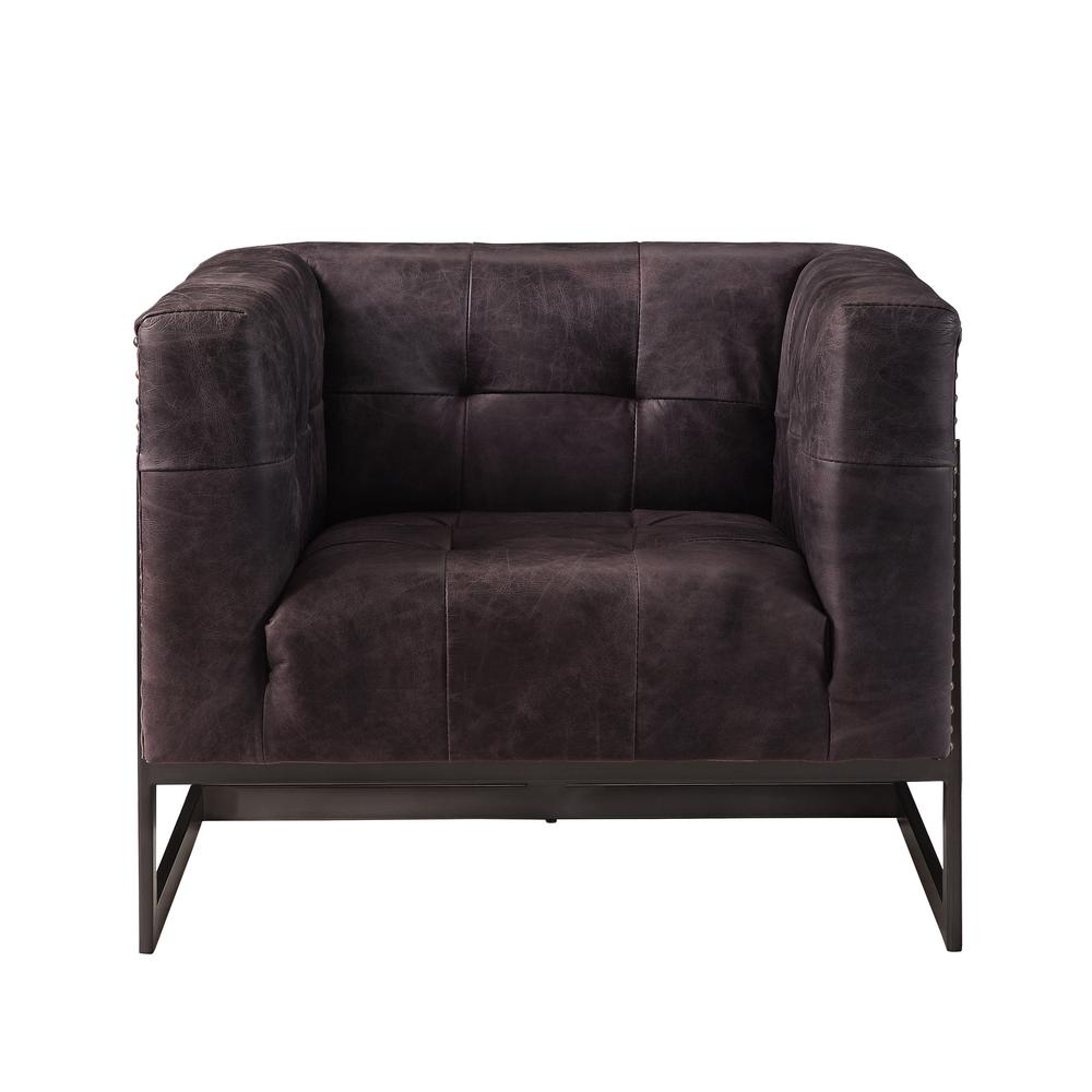 Sagat Accent Chair, Antique Ebony Top Grain Leather & Rustic Oak (59667). Picture 3