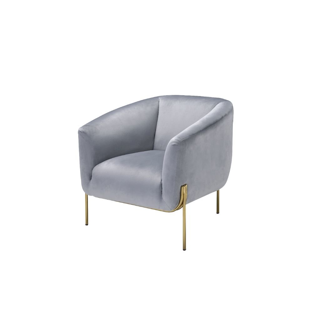 Carlson Accent Chair Gray Velvet & Gold. Picture 1