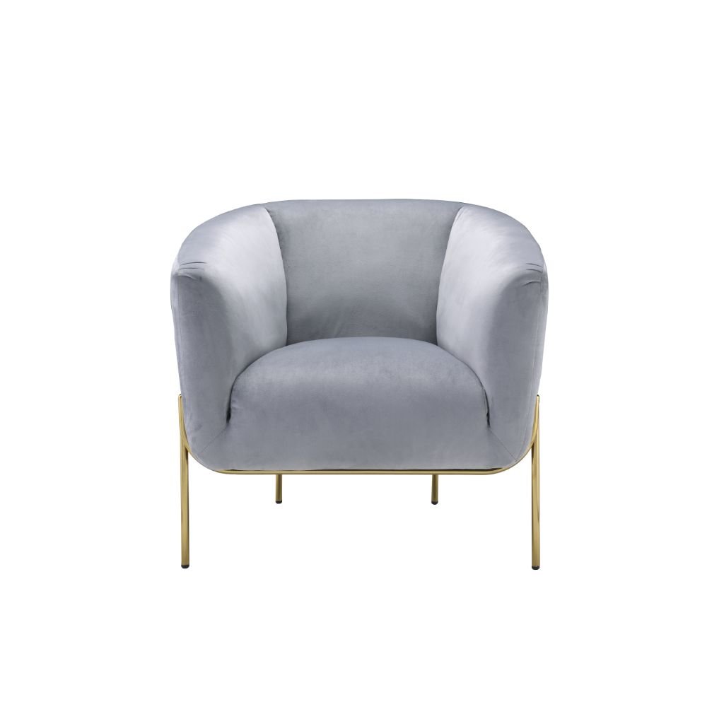 Carlson Accent Chair Gray Velvet & Gold. Picture 2