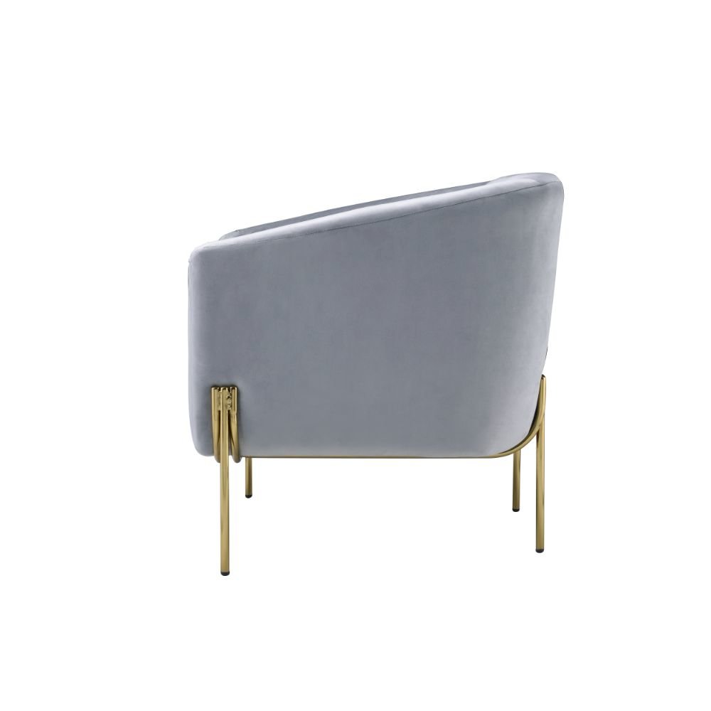 Carlson Accent Chair Gray Velvet & Gold. Picture 3