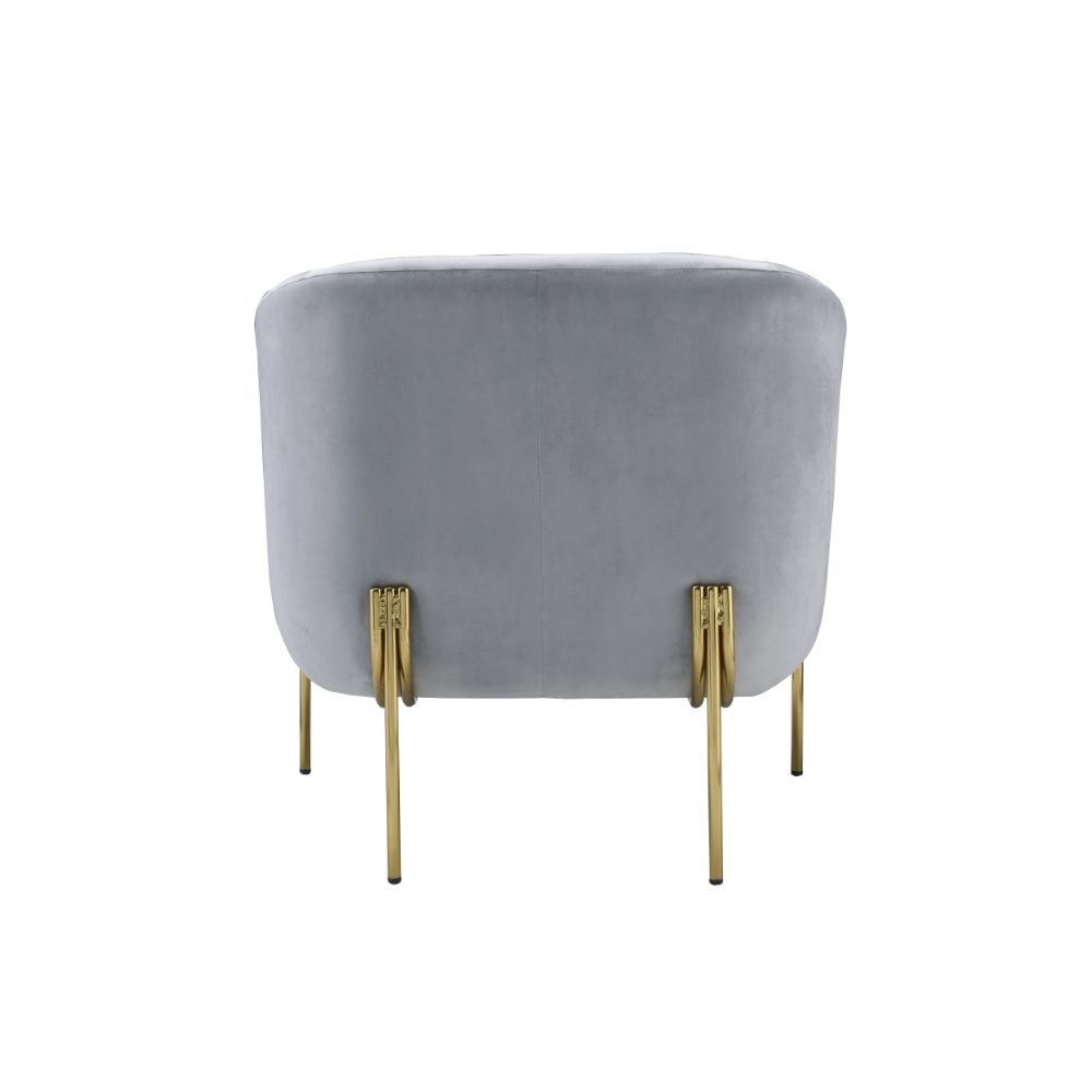 Carlson Accent Chair Gray Velvet & Gold. Picture 4