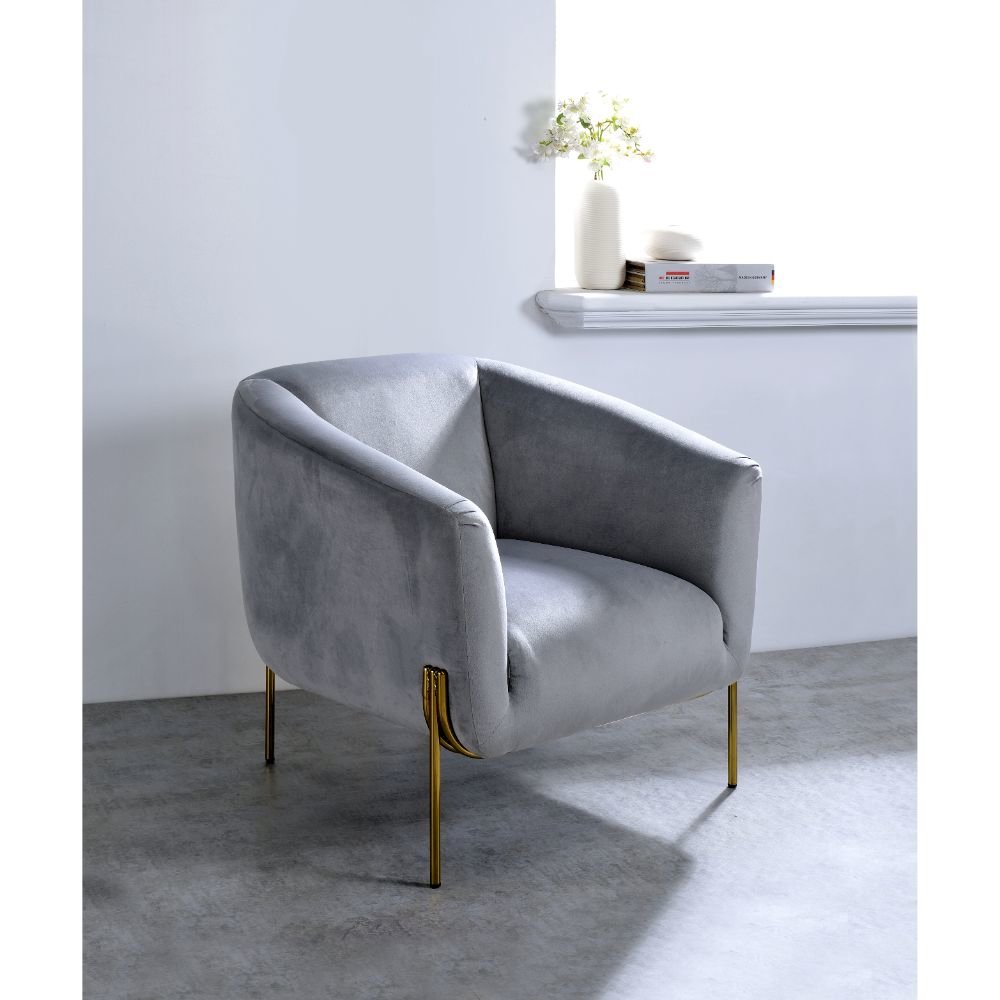 Carlson Accent Chair Gray Velvet & Gold. Picture 5