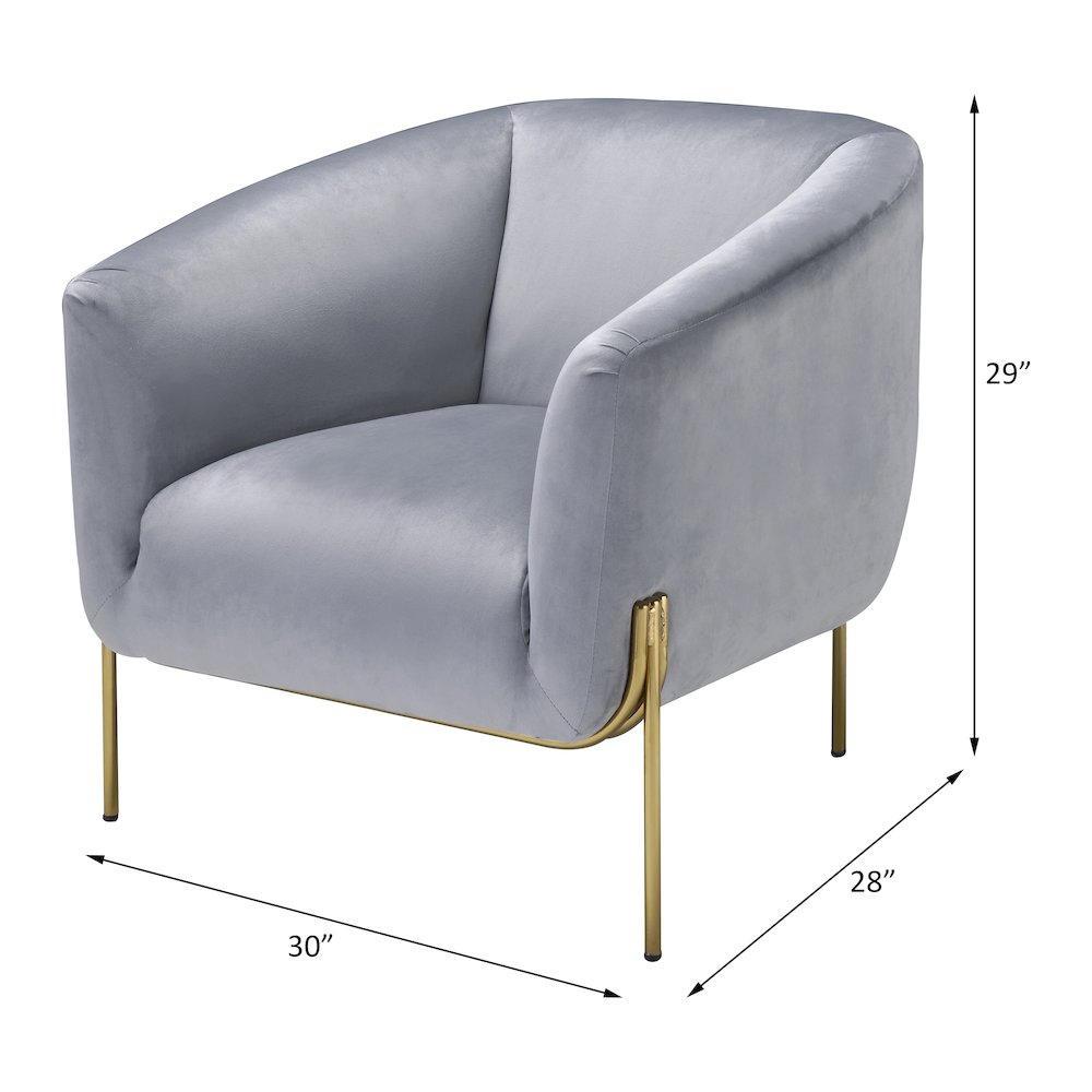 Carlson Accent Chair Gray Velvet & Gold. Picture 6