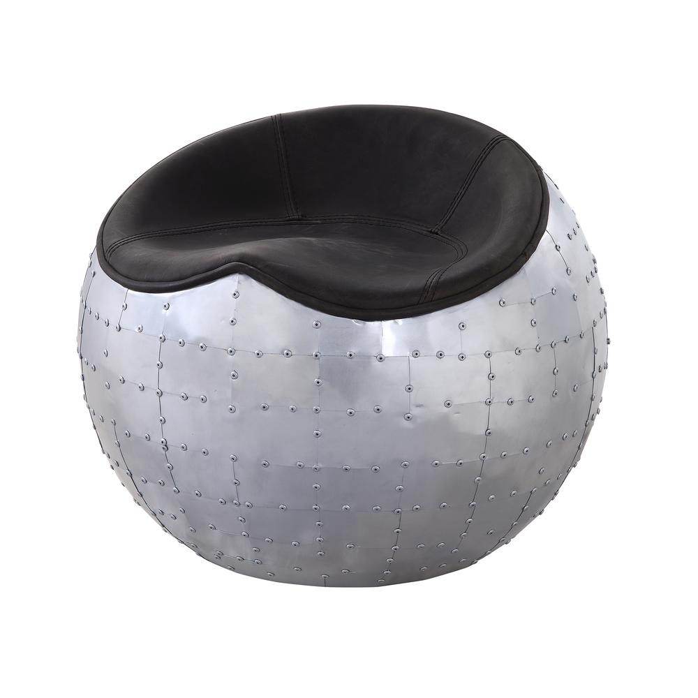 Brancaster Ottoman, Antique Ebony Top Grain Leather & Aluminum (59837). Picture 1