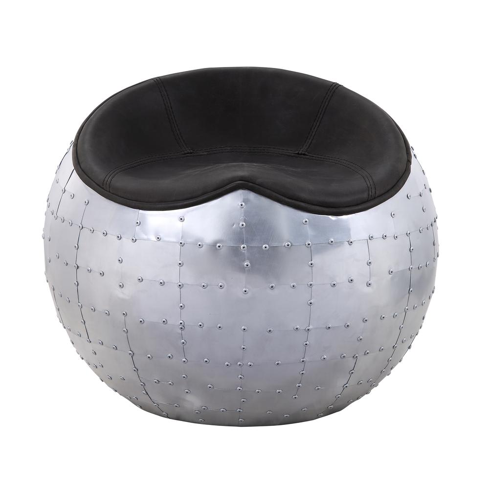 Brancaster Ottoman, Antique Ebony Top Grain Leather & Aluminum (59837). Picture 3