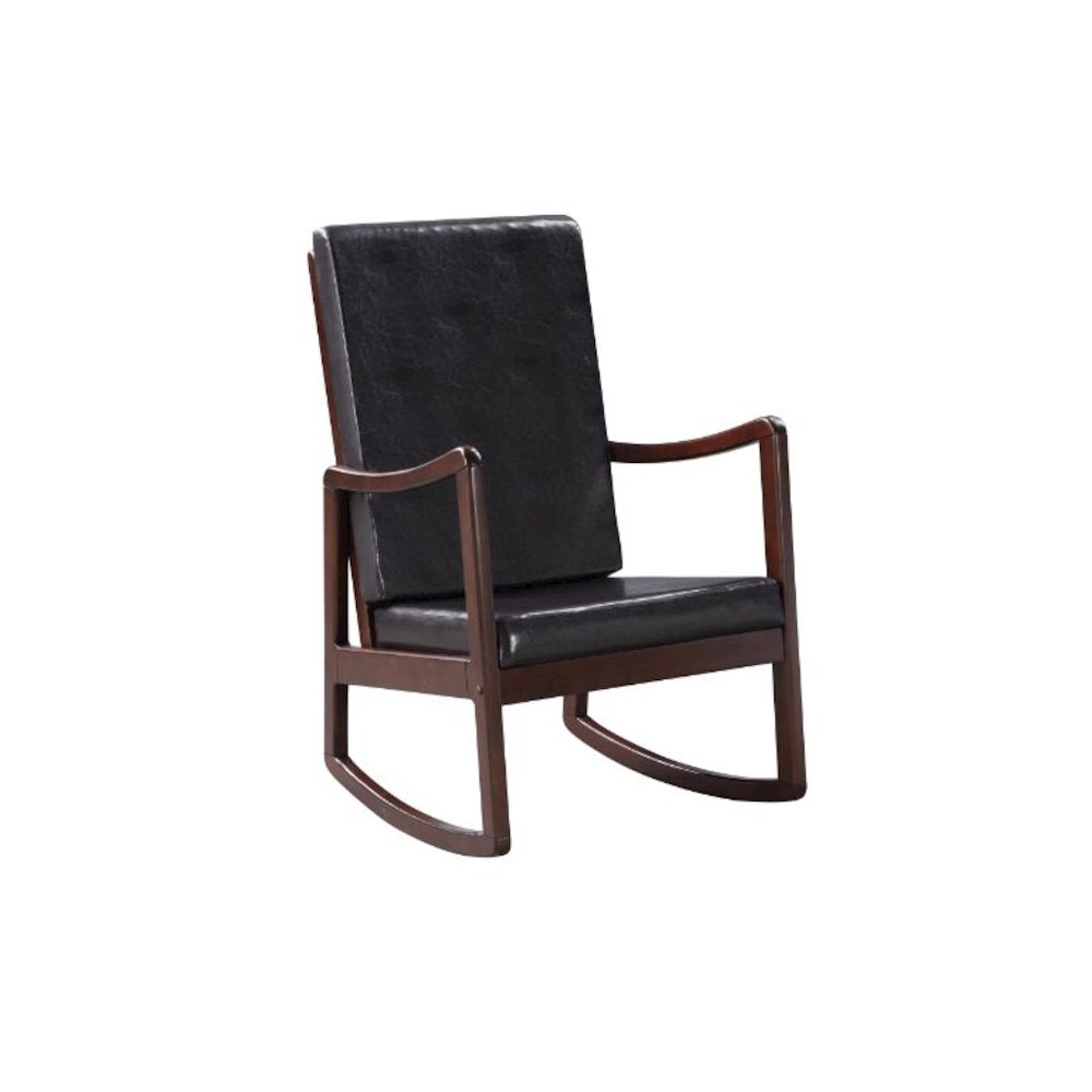 Raina Rocking Chair Dark Brown Synthetic Leather & Espresso. Picture 1