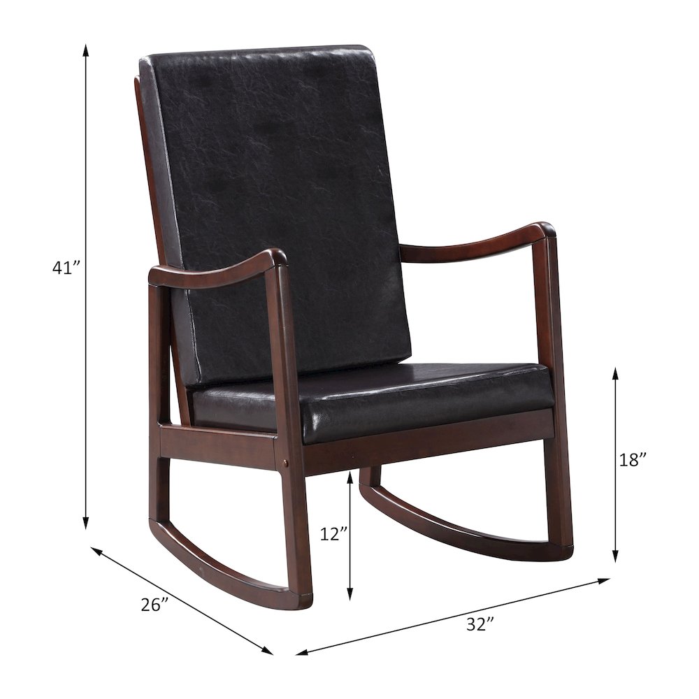 Raina Rocking Chair Dark Brown Synthetic Leather & Espresso. Picture 6