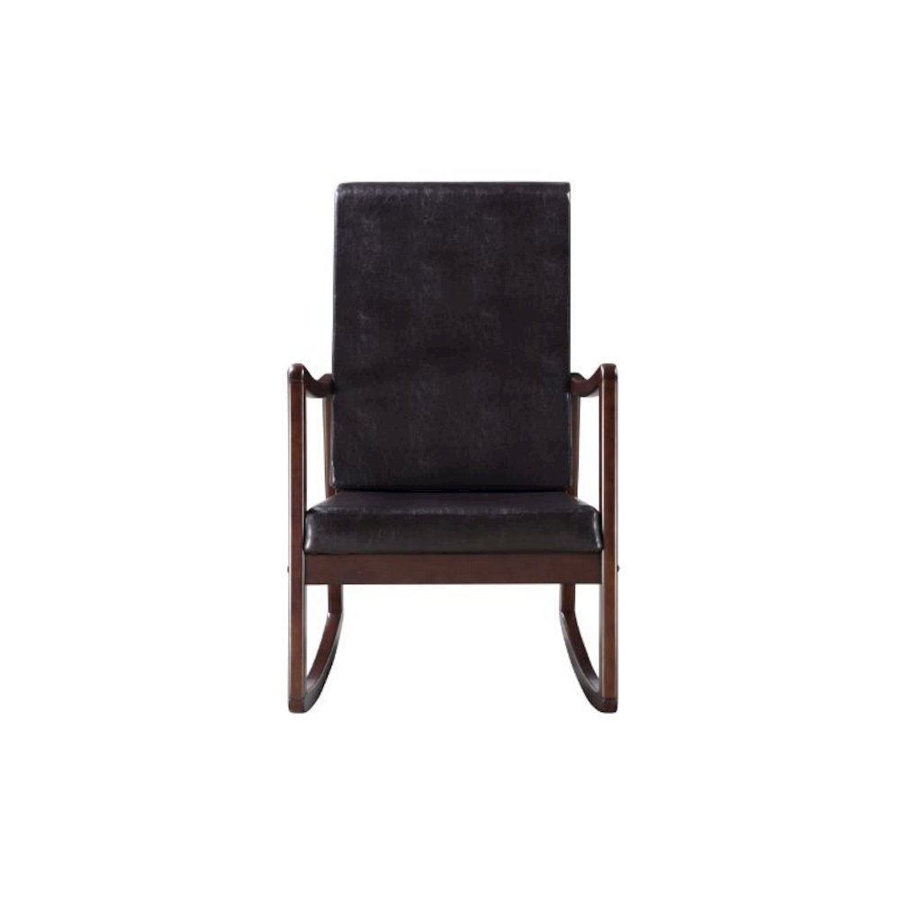 Raina Rocking Chair Dark Brown Synthetic Leather & Espresso. Picture 4