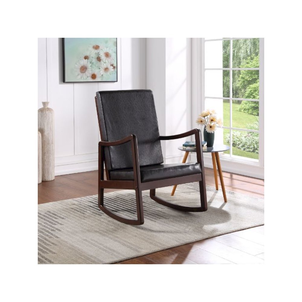 Raina Rocking Chair Dark Brown Synthetic Leather & Espresso. Picture 5