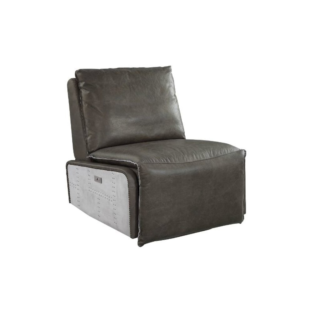 Metier Power Motion Recliner Gray Top Grain Leather & Aluminum. Picture 1