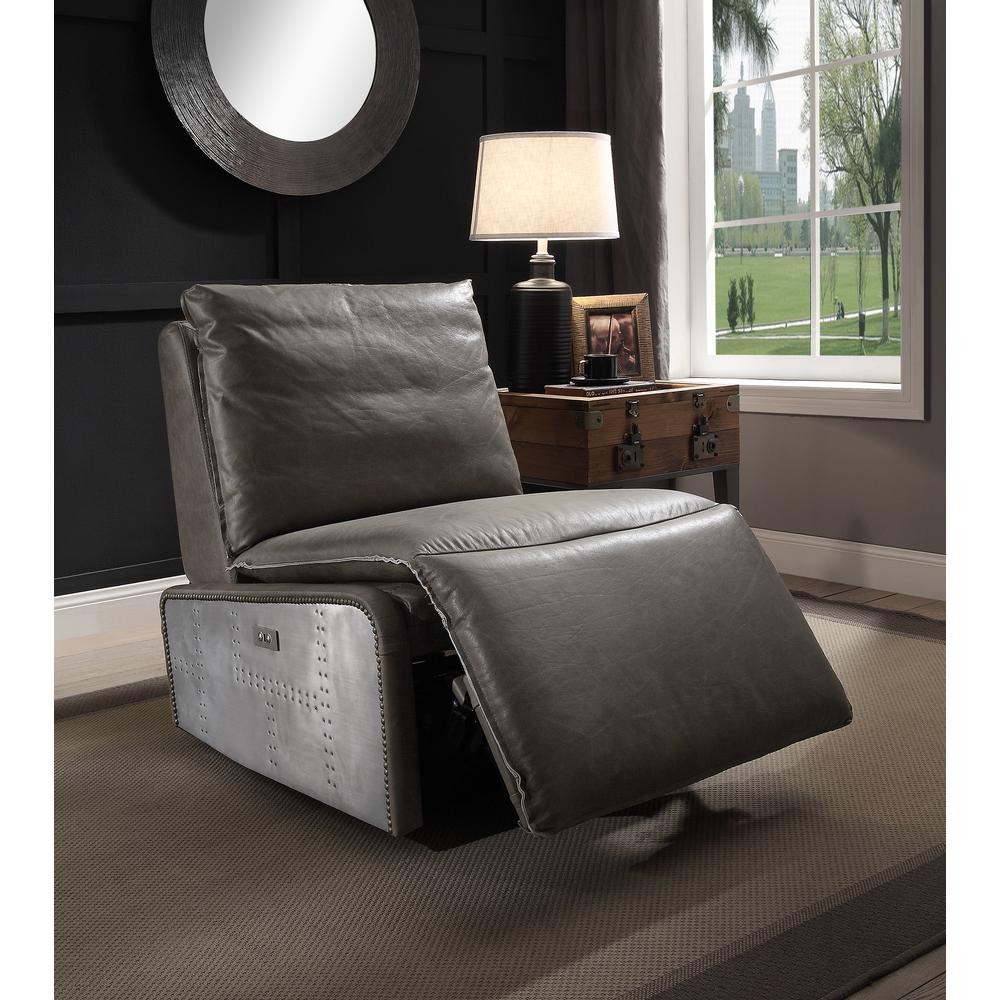 Metier Power Motion Recliner, Gray Top Grain Leather & Aluminum (59940). Picture 8