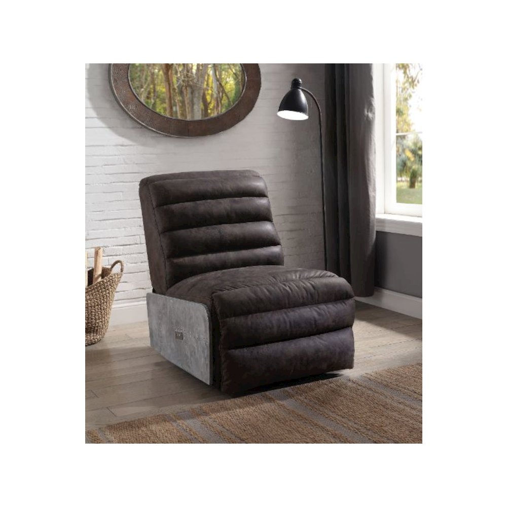 Okzuil Power Motion Recliner Two Tone Gray Top Grain Leather & Aluminum. Picture 7