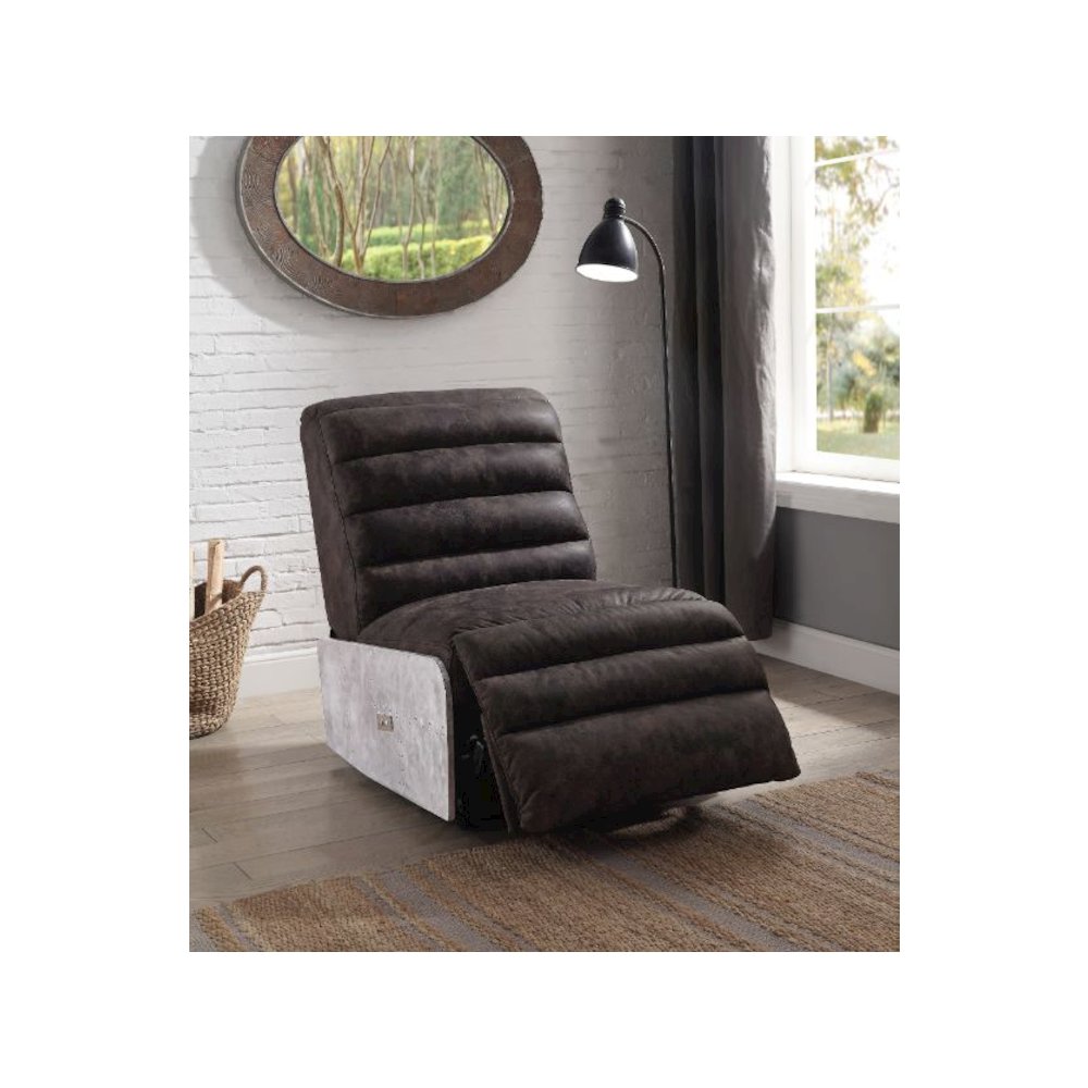 Okzuil Power Motion Recliner Two Tone Gray Top Grain Leather & Aluminum. Picture 8
