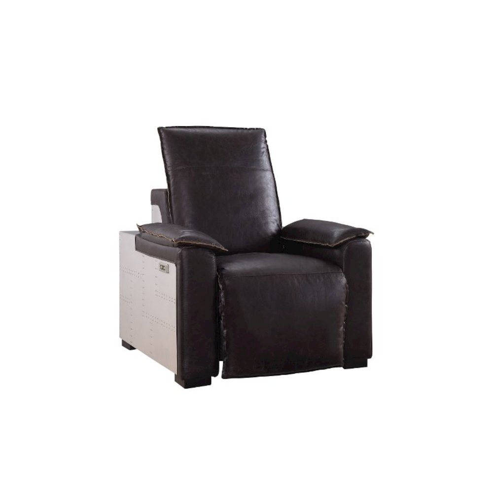 Misezon Power Motion Recliner Dark Grain Brown Leather & Aluminum. Picture 2