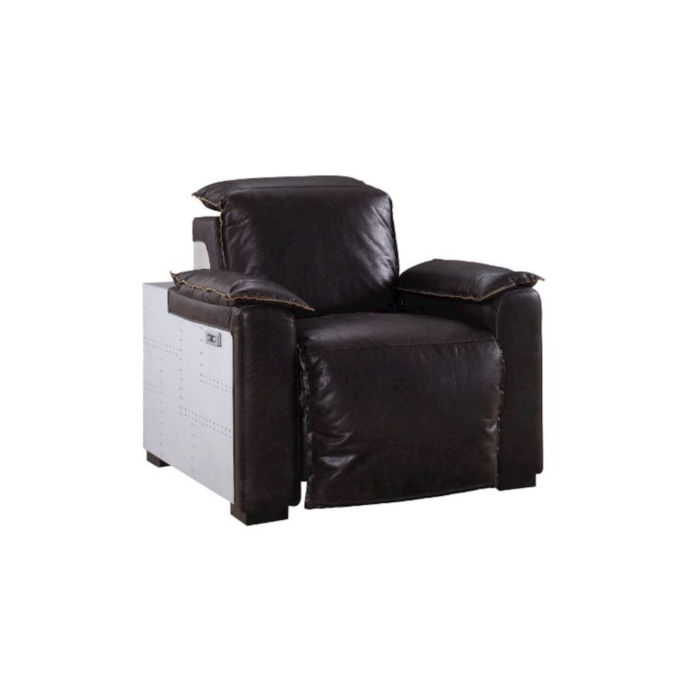 Misezon Power Motion Recliner Dark Grain Brown Leather & Aluminum. Picture 3