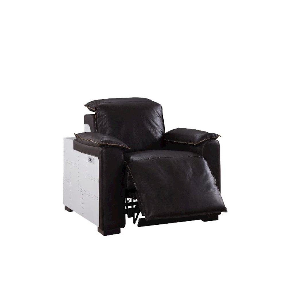 Misezon Power Motion Recliner Dark Grain Brown Leather & Aluminum. Picture 4