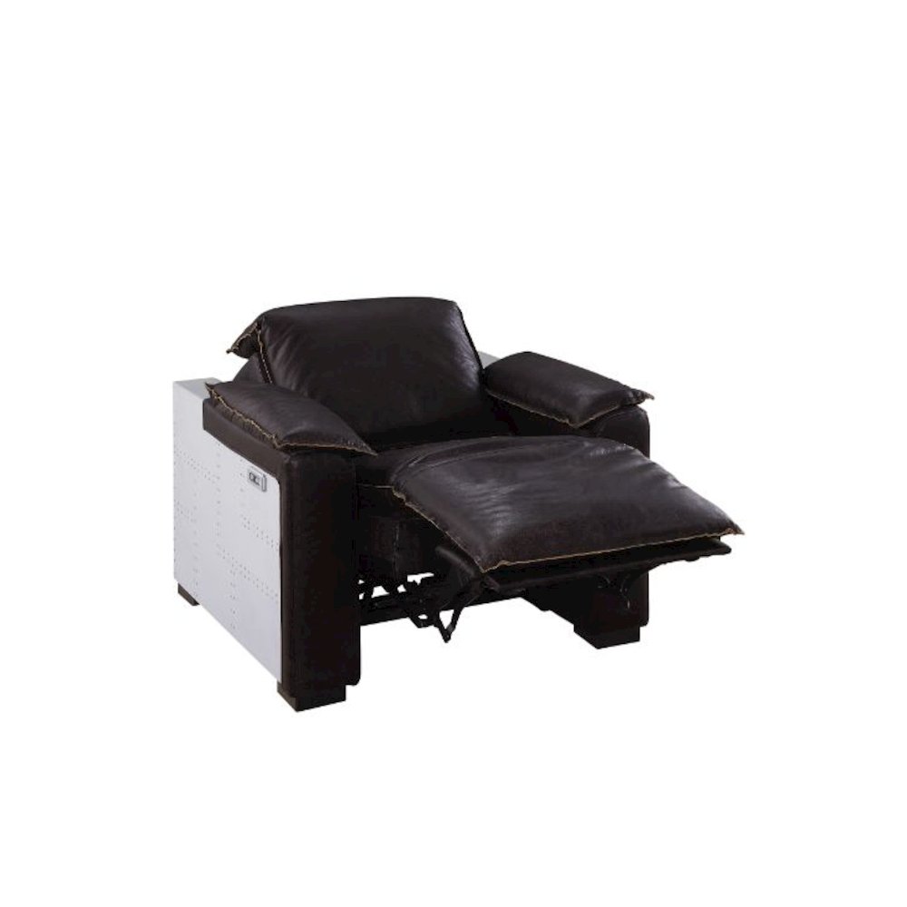 Misezon Power Motion Recliner Dark Grain Brown Leather & Aluminum. Picture 5