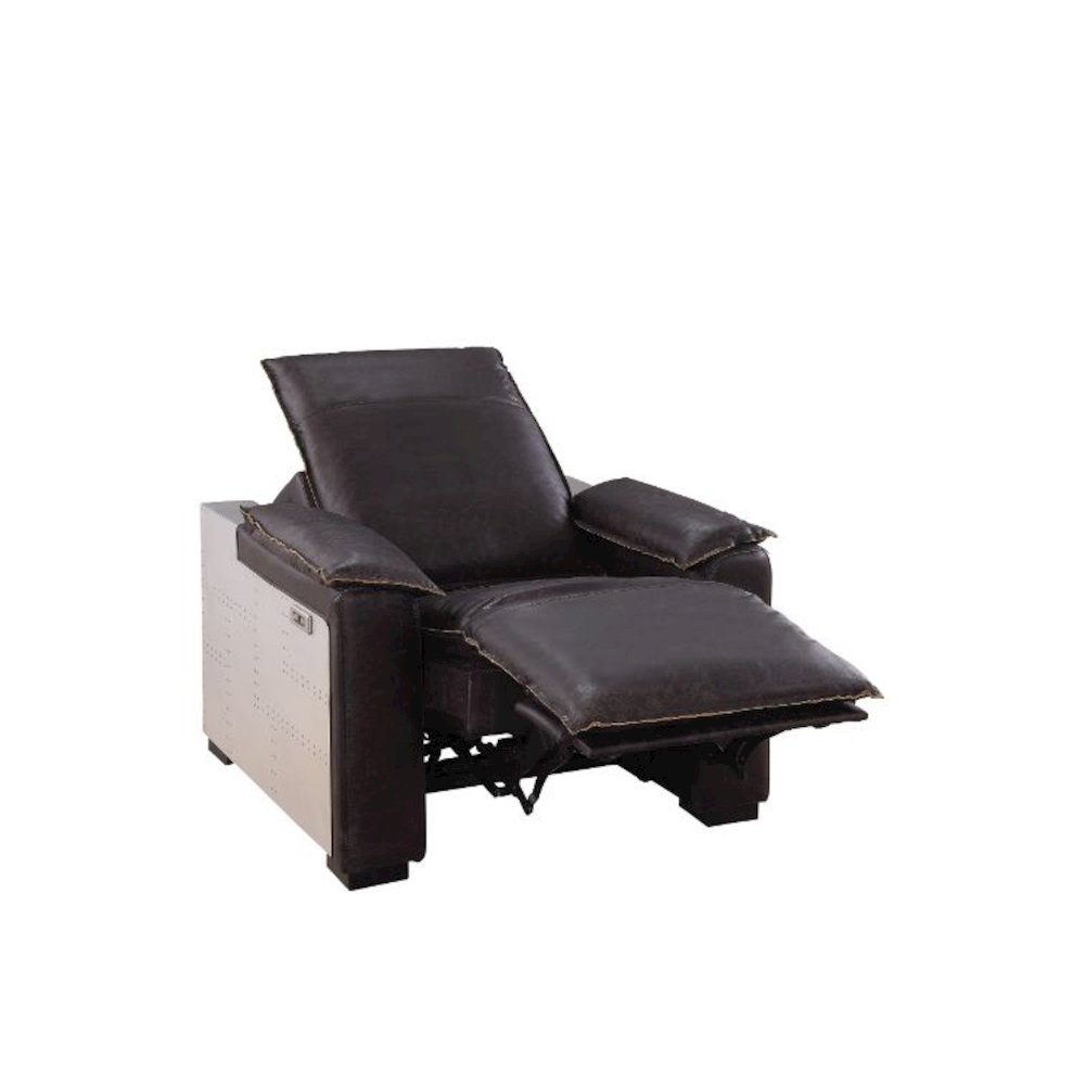 Misezon Power Motion Recliner Dark Grain Brown Leather & Aluminum. Picture 6