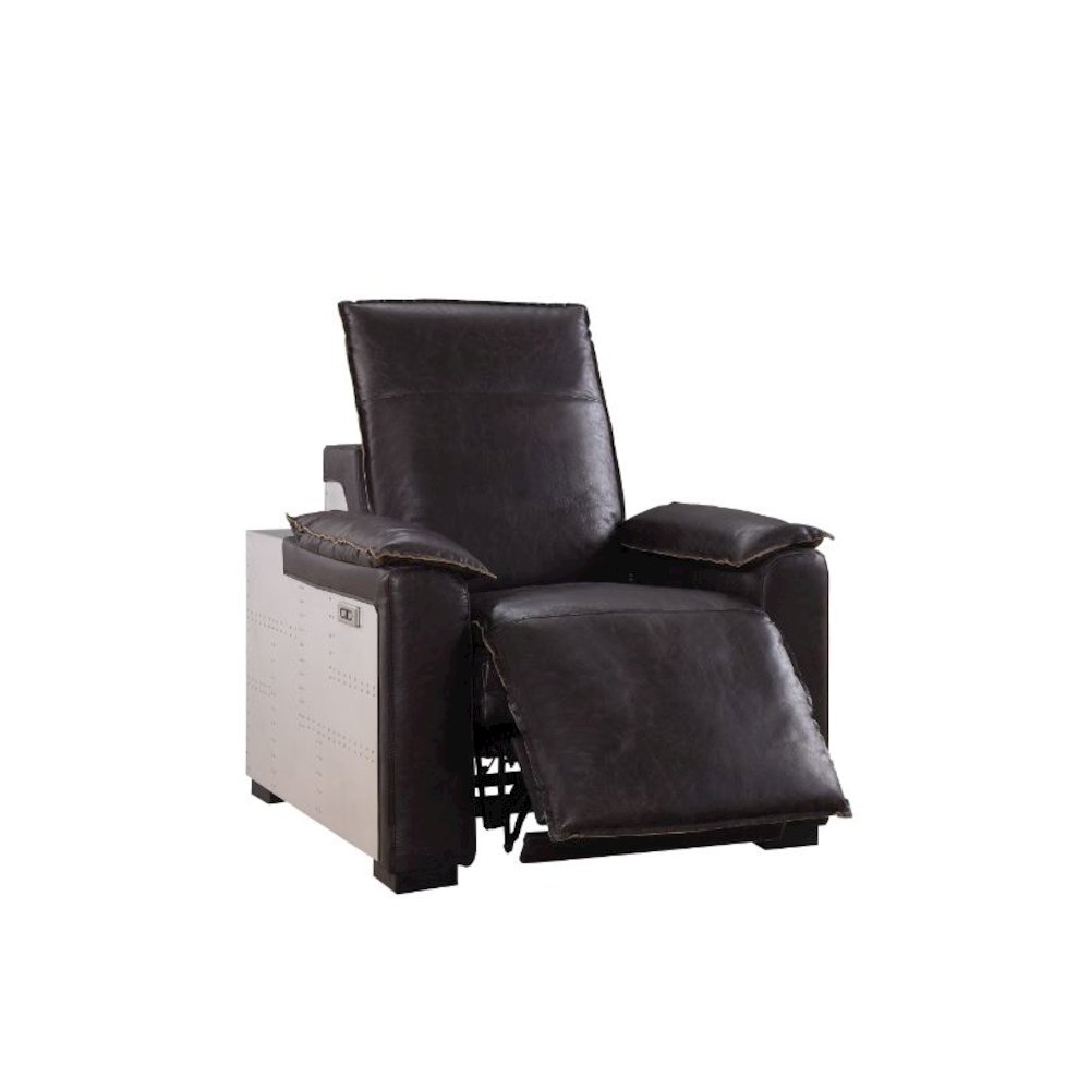Misezon Power Motion Recliner Dark Grain Brown Leather & Aluminum. Picture 7