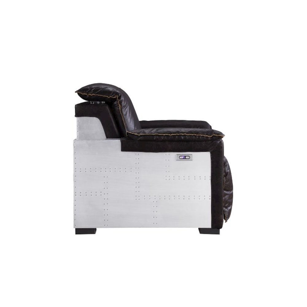 Misezon Power Motion Recliner Dark Grain Brown Leather & Aluminum. Picture 10