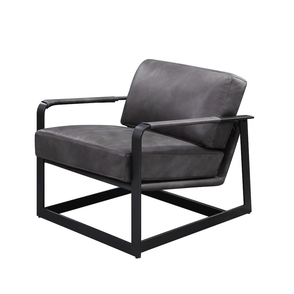 Locnos Accent Chair Gray Top Grain Leather & Black. Picture 2