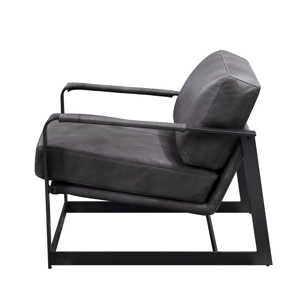 Locnos Accent Chair Gray Top Grain Leather & Black. Picture 3