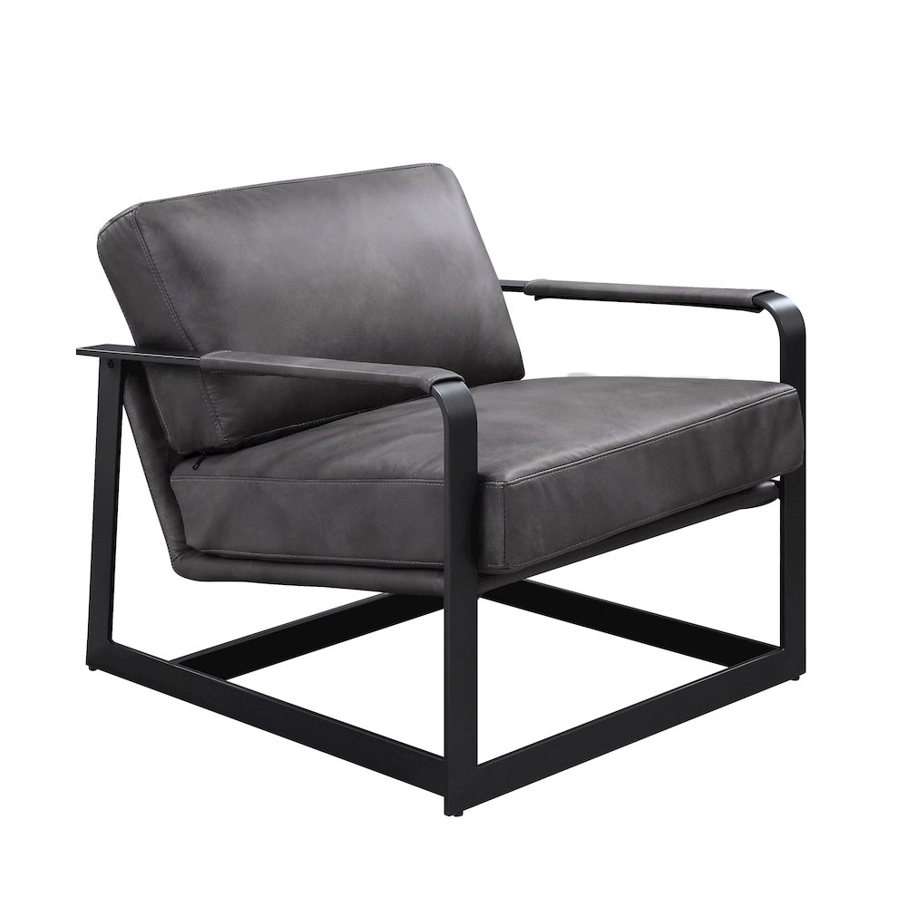 Locnos Accent Chair Gray Top Grain Leather & Black. Picture 8