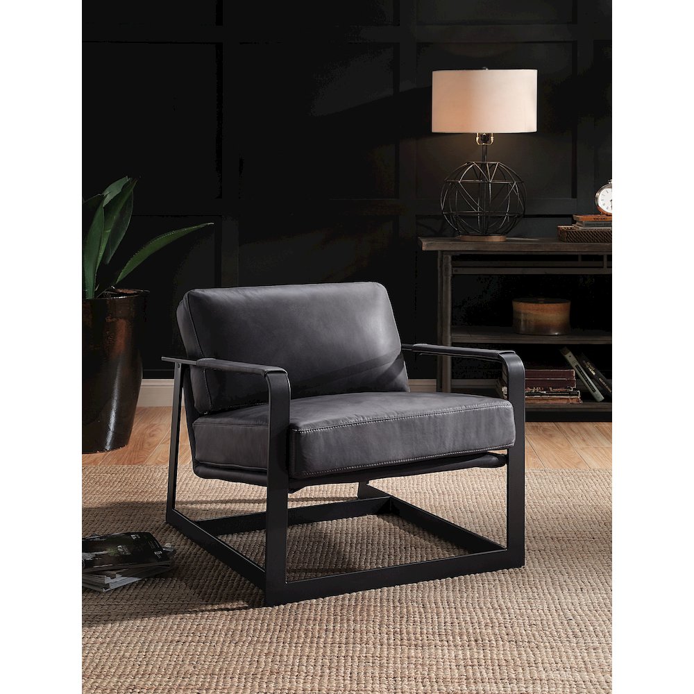 Locnos Accent Chair Gray Top Grain Leather & Black. Picture 9