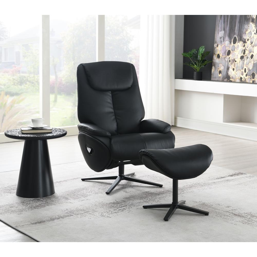 Labonita Accent Chair w/Swivel & Ottoman, Black Top Grain Leather & Black Finish. Picture 6