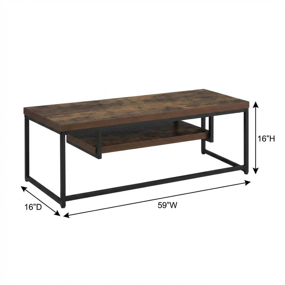 Weathered Oak and Black Metal TV Stand with Storage Compartments. Picture 7