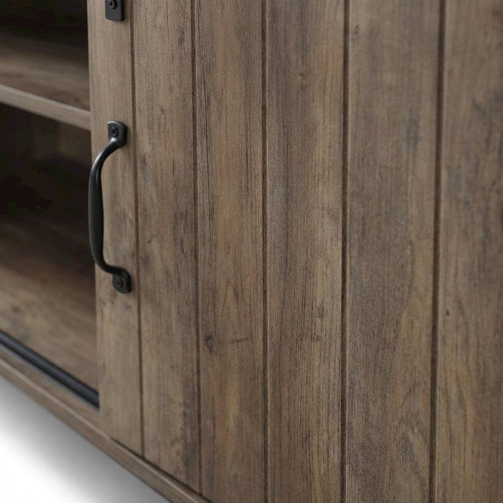 Industrial TV Stand in Rustic Oak & Black Finish with MDF, Metal, Veneer. Picture 5