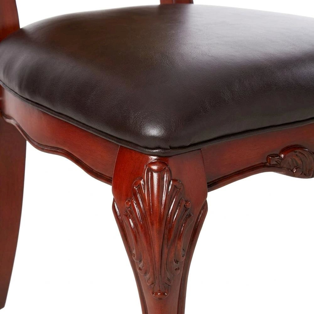 PU Leather Dining Chair with Floral Fabric Back, Synthetic Leather & Cherry Oak, Set of 2. Picture 8