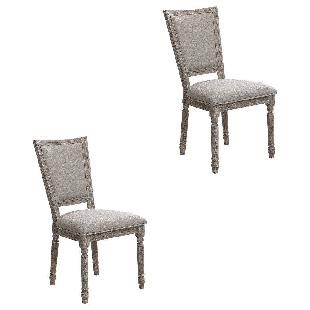 Upholstered Dining Chairs, Wood Side Chairs, Fabric & Reclaimed Gray, Set of 2. Picture 1