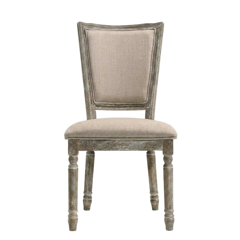 Upholstered Dining Chairs, Wood Side Chairs, Fabric & Reclaimed Gray, Set of 2. Picture 2