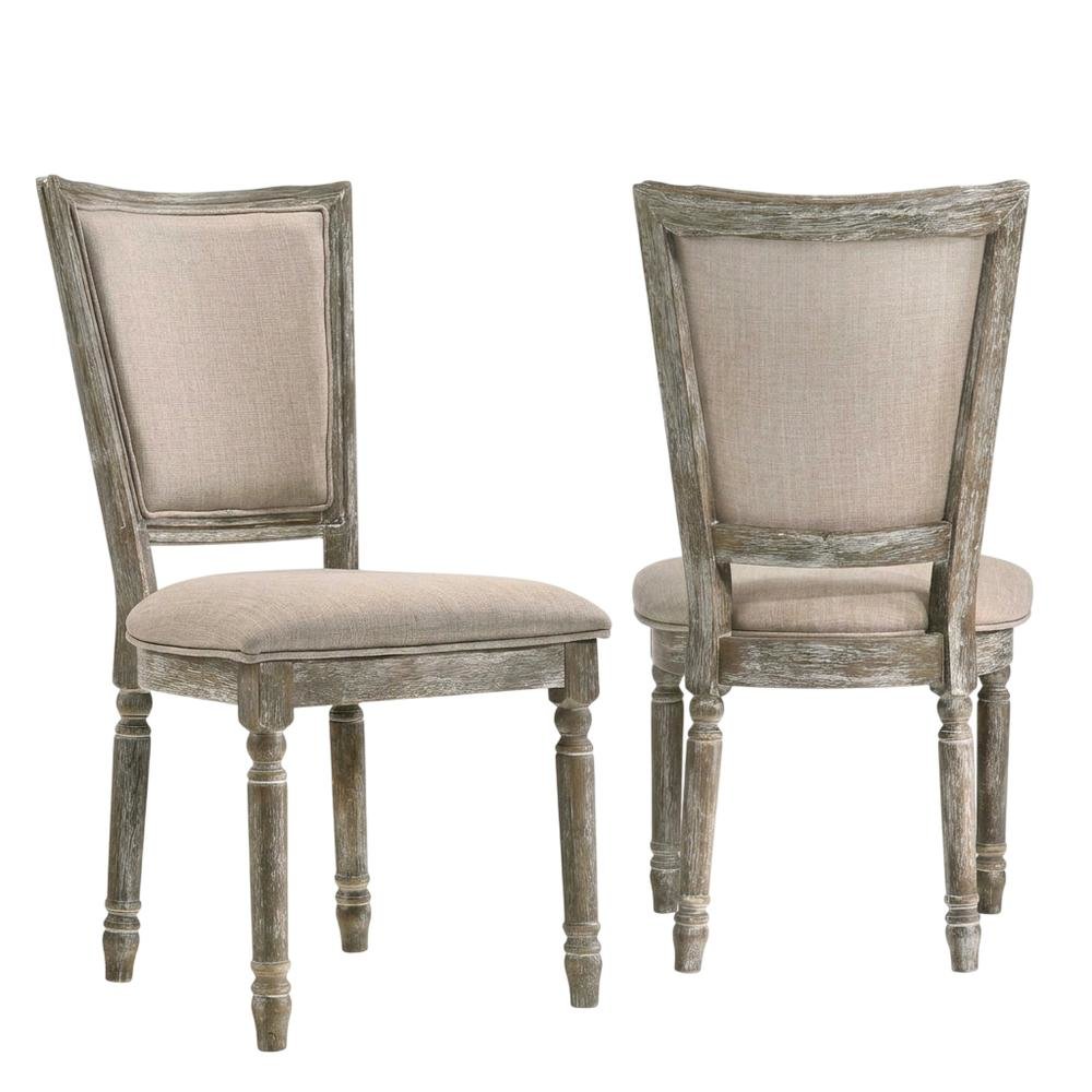 Upholstered Dining Chairs, Wood Side Chairs, Fabric & Reclaimed Gray, Set of 2. Picture 5