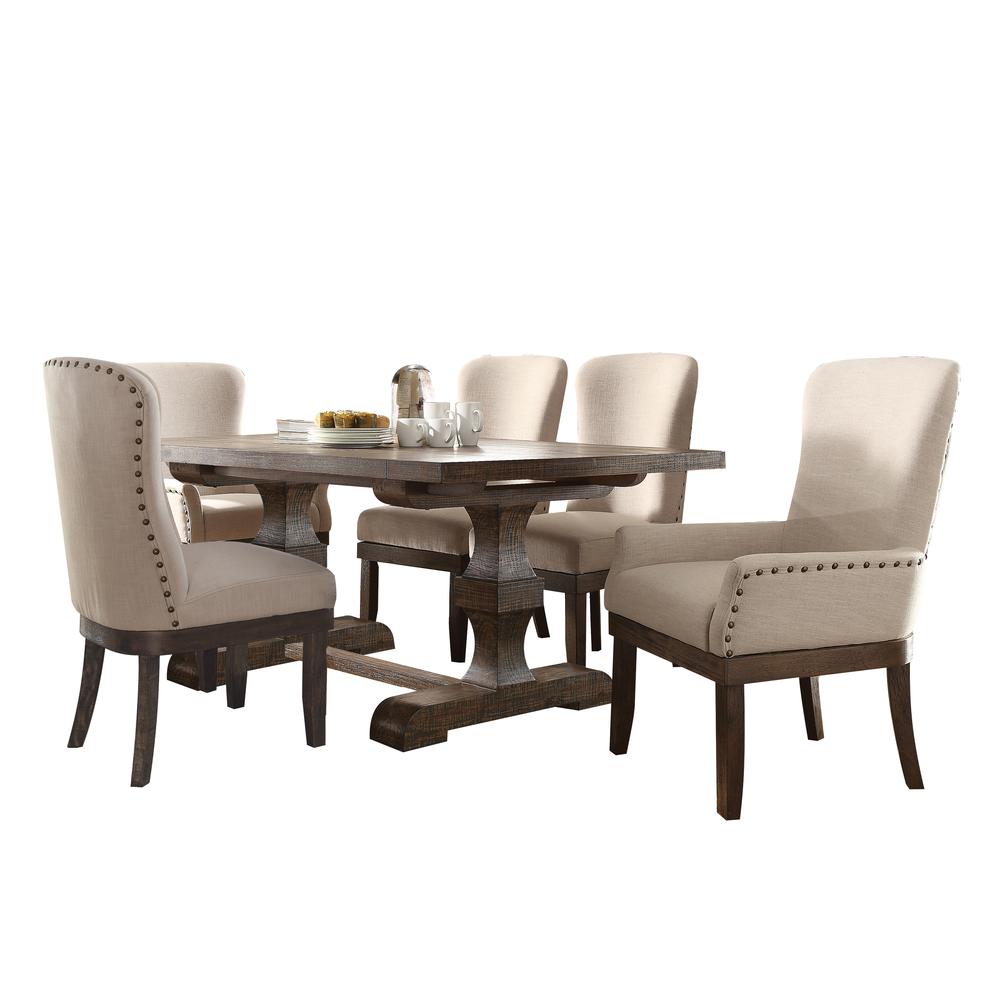Landon Side Chair (Set-2) Beige Linen & Salvage Brown. Picture 3
