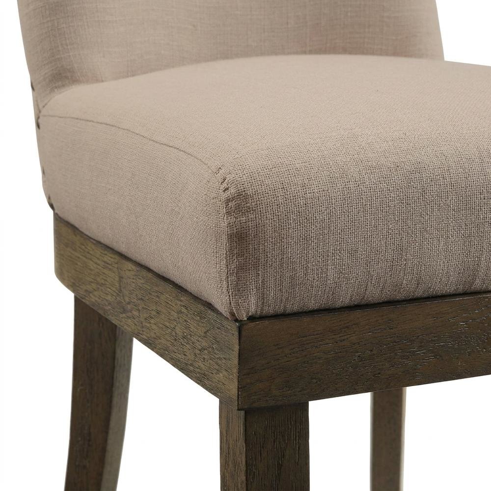 Linen Dining Side Chairs with Wood Frame, Beige Linen & Salvage Brown, Set of 2. Picture 8