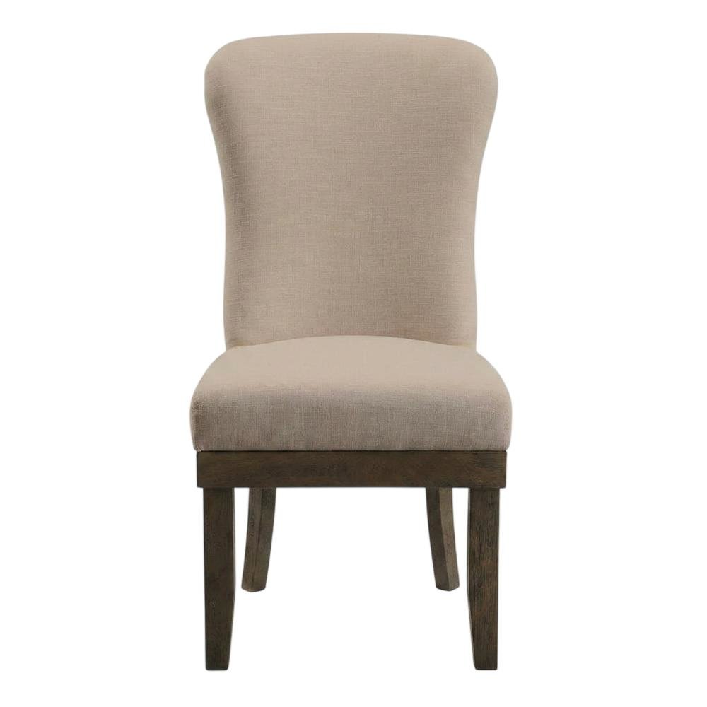 Linen Dining Side Chairs with Wood Frame, Beige Linen & Salvage Brown, Set of 2. Picture 2