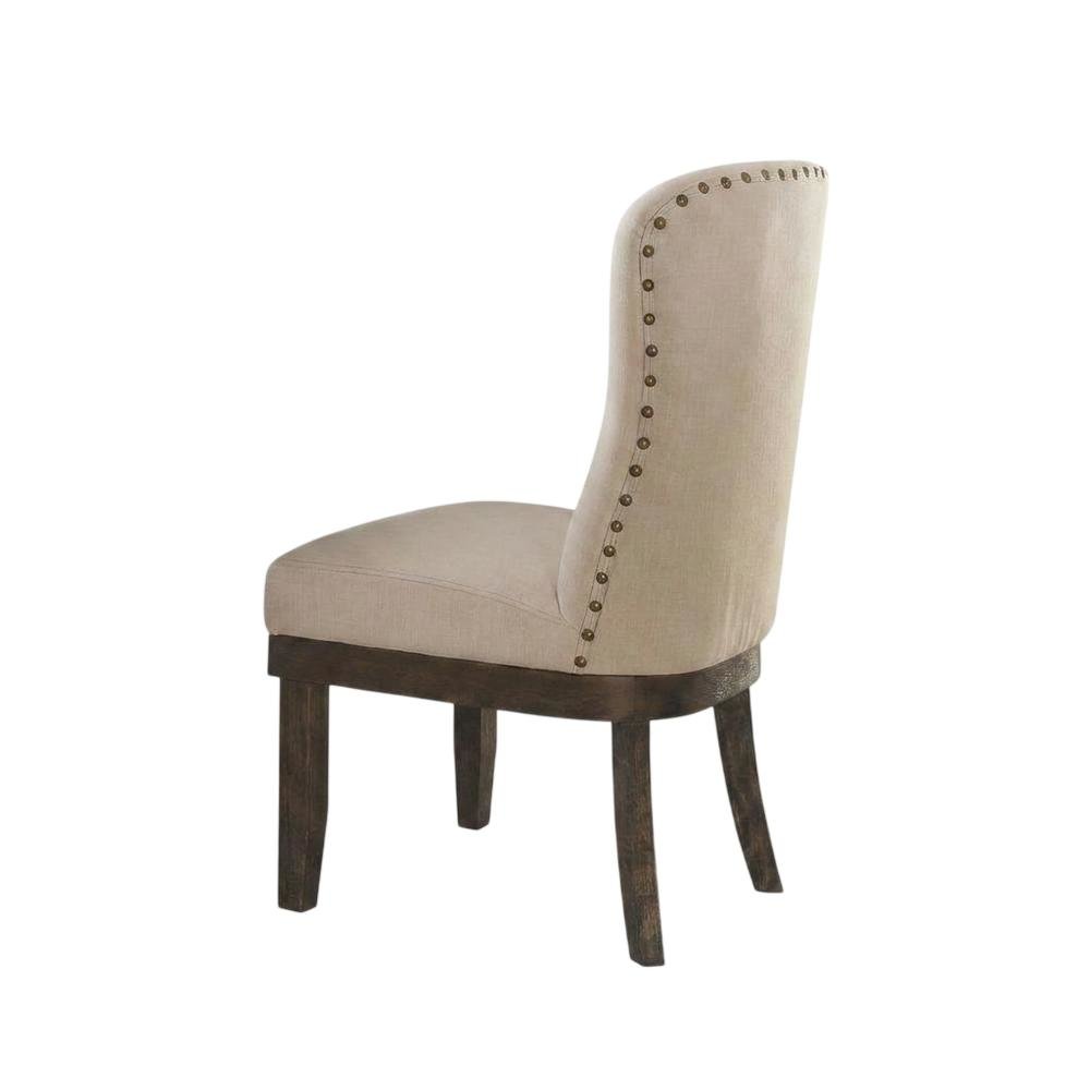 Linen Dining Side Chairs with Wood Frame, Beige Linen & Salvage Brown, Set of 2. Picture 5