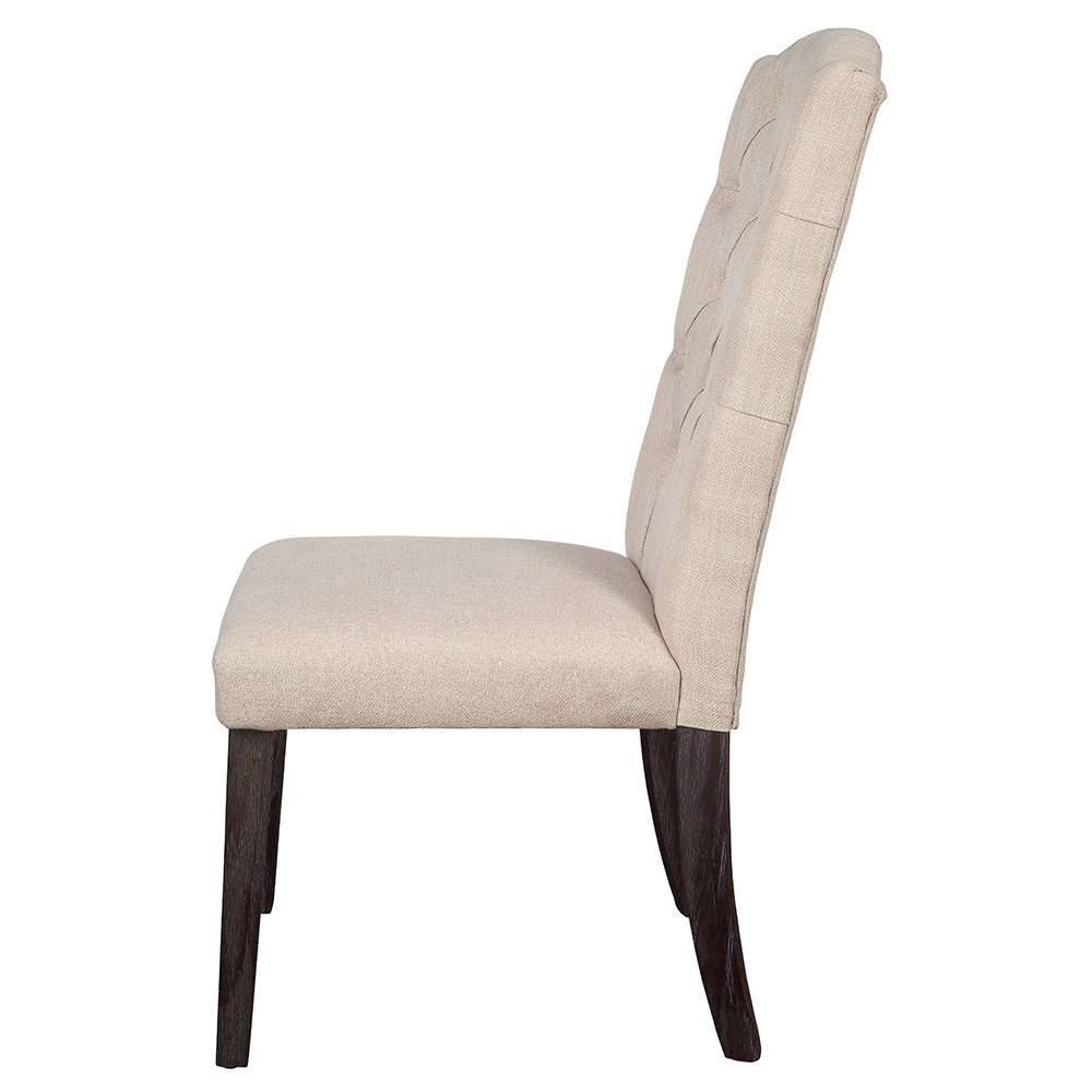 Gerardo Side Chair (Set-2) Beige Linen & Weathered Espresso. Picture 4