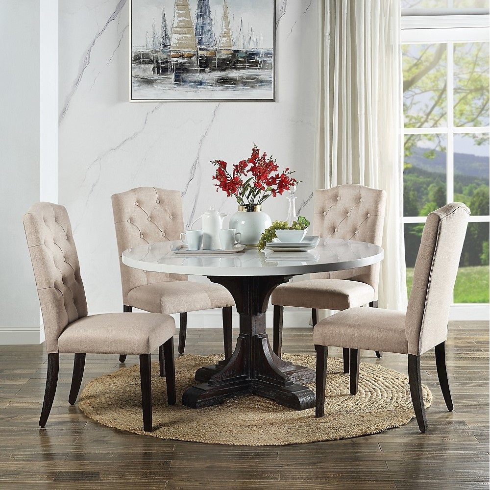 Gerardo Side Chair (Set-2) Beige Linen & Weathered Espresso. Picture 7
