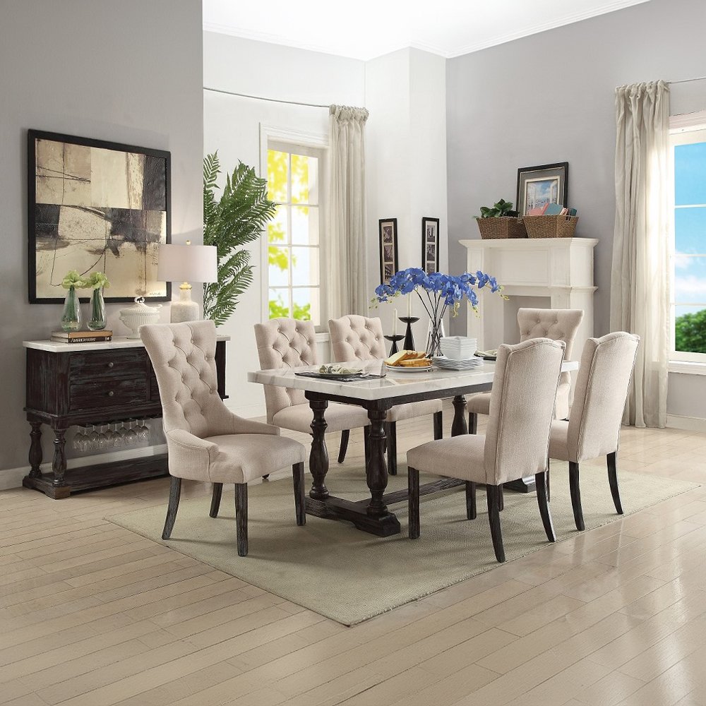 Gerardo Side Chair (Set-2) Beige Linen & Weathered Espresso. Picture 8