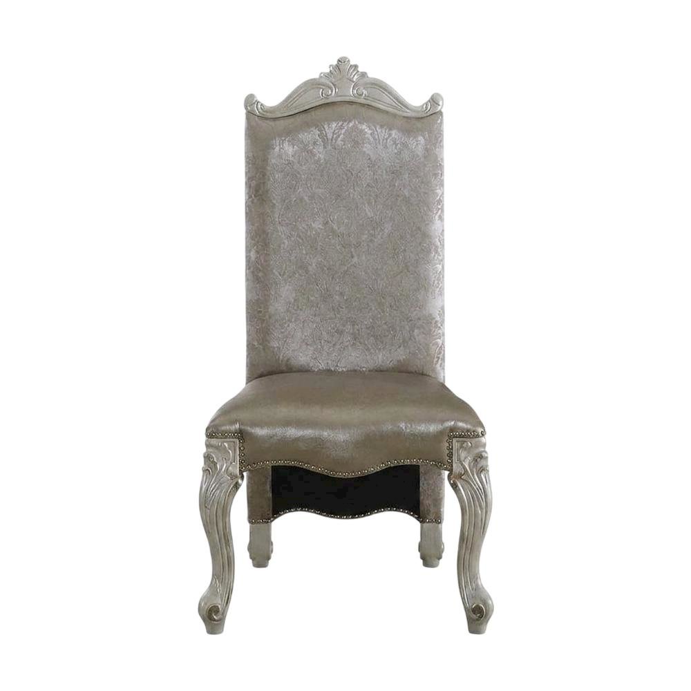 Upholstered PU Leather and Fabric Dining Chair with Wood Veneer Frames, Blue, Set of 2. Picture 2
