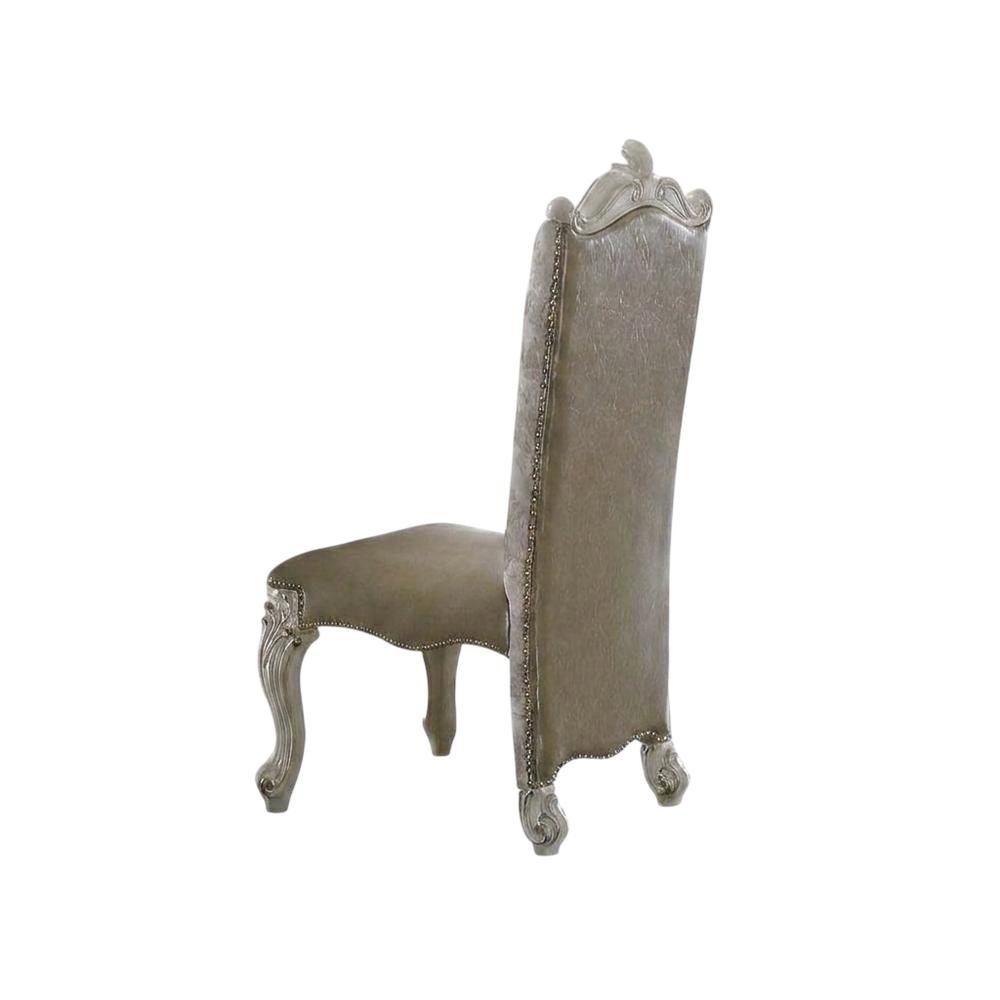 Upholstered PU Leather and Fabric Dining Chair with Wood Veneer Frames, Blue, Set of 2. Picture 5
